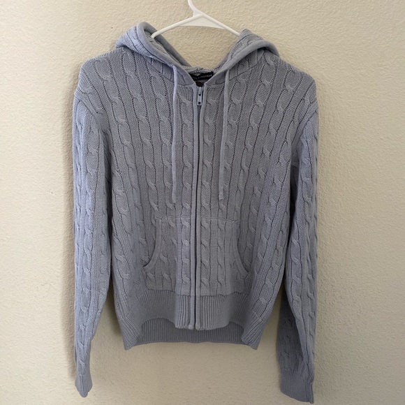Brandy Melville | Sweaters | Brandy Melville Blue Ayla Cable Knit Hoodie |  Poshmark